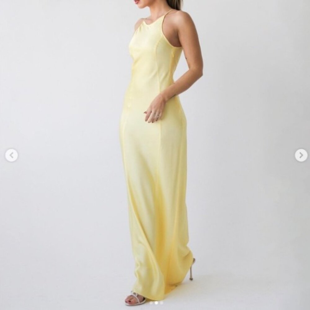 Rumored Women's Pale Yellow Satin Mirielle Evening Maxi Dress Size XL
